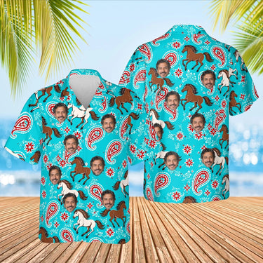 Bandana Mustang Horse Hawaiian Shirt with custom faces, front and back