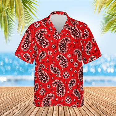 Bandana Red Paisley Hawaiian Shirt print before personalizing, front view