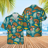 Basket & Palms Disc Golf Hawaiian Shirt with custom faces, front and back