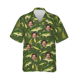 Bass & Lures Fishing Hawaiian Shirt personalized with printed faces, front view