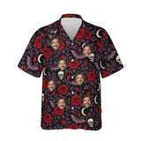 Bats & Roses Goth Hawaiian Shirt personalized with printed faces, front view