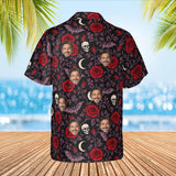 Bats & Roses Goth Hawaiian Shirt with custom faces, back view