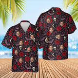 Bats & Roses Goth Hawaiian Shirt with custom faces, front and back