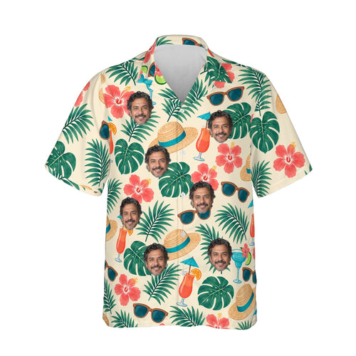 Beach Hat Tropical Hawaiian Shirt personalized with printed faces, front view