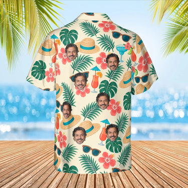 Beach Hat Tropical Hawaiian Shirt with custom faces, back view