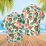 Beach Hat Tropical Hawaiian Shirt with custom faces, front and back