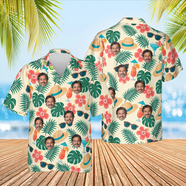 Beach Hat Tropical Hawaiian Shirt with custom faces, front and back
