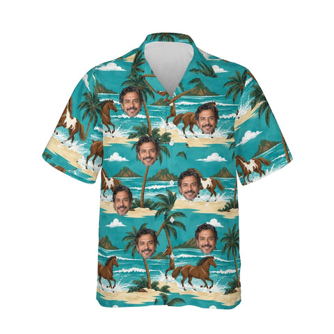 Beach Horse Hawaiian Shirt personalized with printed faces, front view