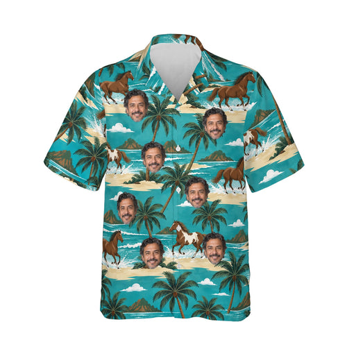 Beach Horse Hawaiian Shirt personalized with printed faces, front view