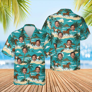 Beach Horse Hawaiian Shirt with custom faces, front and back