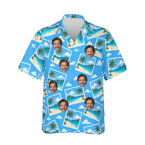 Beach Postcard Hawaiian Shirt personalized with printed faces, front view