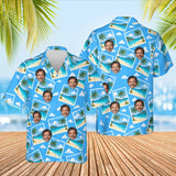 Beach Postcard Hawaiian Shirt with custom faces, front and back