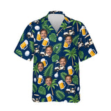 Beer & Golf Cart Funny Hawaiian Golf Shirt personalized with printed faces, front view