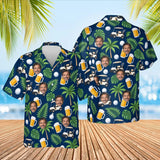 Beer & Golf Cart Funny Hawaiian Golf Shirt with custom faces, front and back