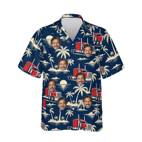 Big Rig & Palms Semi Truck Hawaiian Shirt personalized with printed faces, front view