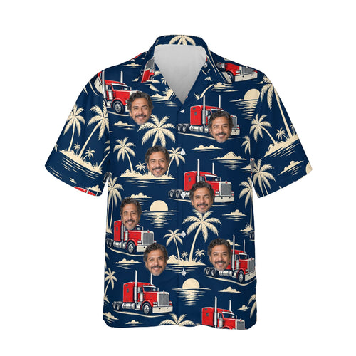 Big Rig & Palms Semi Truck Hawaiian Shirt personalized with printed faces, front view