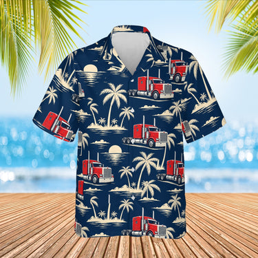 Big Rig & Palms Semi Truck Hawaiian Shirt print before personalizing, front view