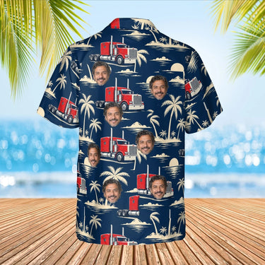 Big Rig & Palms Semi Truck Hawaiian Shirt with custom faces, back view