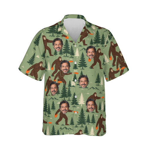 Bigfoot Disc Golf Hawaiian Shirt personalized with printed faces, front view