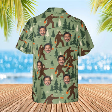 Bigfoot Disc Golf Hawaiian Shirt with custom faces, back view
