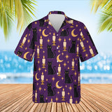 Black Cat & Candles Goth Hawaiian Shirt print before personalizing, front view
