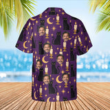 Black Cat & Candles Goth Hawaiian Shirt with custom faces, back view