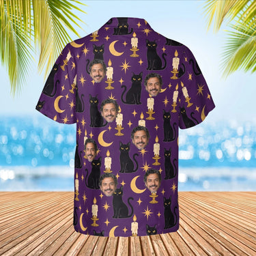 Black Cat & Candles Goth Hawaiian Shirt with custom faces, back view