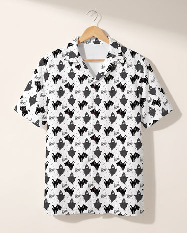 Black Cat Silhouette Halloween Hawaiian shirt print before personalizing