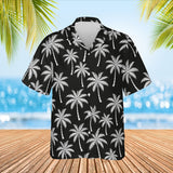 Black & White Palm Island Hawaiian Shirt print before personalizing, front view