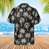 Black & White Palm Island Hawaiian Shirt with custom faces, back view
