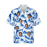 Blue Marlin Fishing Hawaiian Shirt personalized with printed faces, front view