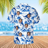 Blue Marlin Fishing Hawaiian Shirt with custom faces, back view
