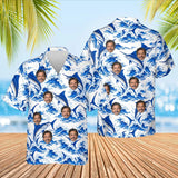 Blue Marlin Fishing Hawaiian Shirt with custom faces, front and back