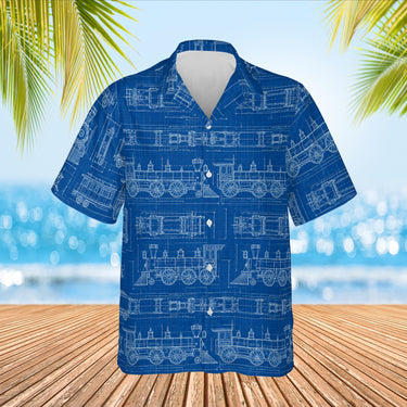 Blueprint Locomotive Train Hawaiian Shirt print before personalizing, front view