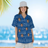 Woman wearing the Blueprint Locomotive Train Hawaiian Shirt with custom faces