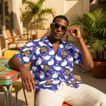 Boo Ghost Halloween custom Hawaiian shirt with photos, example 2