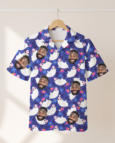 Boo Ghost Halloween personalized Hawaiian shirt printed with customer faces