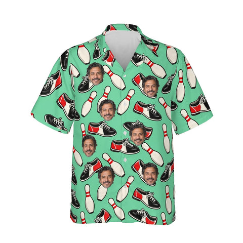 Bowling Shoes Hawaiian Bowling Shirt personalized with printed faces, front view