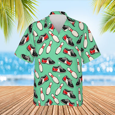 Bowling Shoes Hawaiian Bowling Shirt print before personalizing, front view
