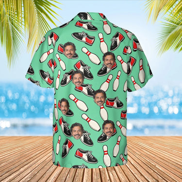 Bowling Shoes Hawaiian Bowling Shirt with custom faces, back view