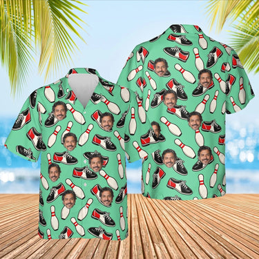Bowling Shoes Hawaiian Bowling Shirt with custom faces, front and back