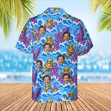Brass Robot vs Squid Kaiju Hawaiian Shirt with custom faces, back view