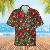 Camo Firefighter Hawaiian Shirt print before personalizing, front view