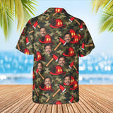 Camo Firefighter Hawaiian Shirt with custom faces, back view