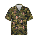 Camo Semi Truck Hawaiian Shirt personalized with printed faces, front view