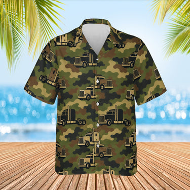 Camo Semi Truck Hawaiian Shirt print before personalizing, front view
