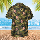 Camo Semi Truck Hawaiian Shirt with custom faces, back view