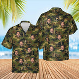 Camo Semi Truck Hawaiian Shirt with custom faces, front and back