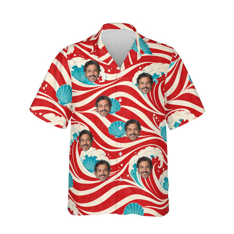 Candy Cane Tide personalized Christmas Hawaiian shirt printed with customer faces, front view