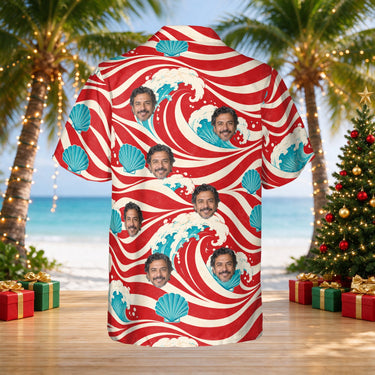 Candy Cane Tide custom Christmas Hawaiian shirt with photos, back view
